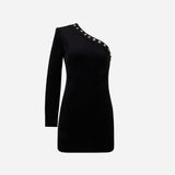 ONE-SHOULDER PARTY DRESS WITH HEART RHINESTONES