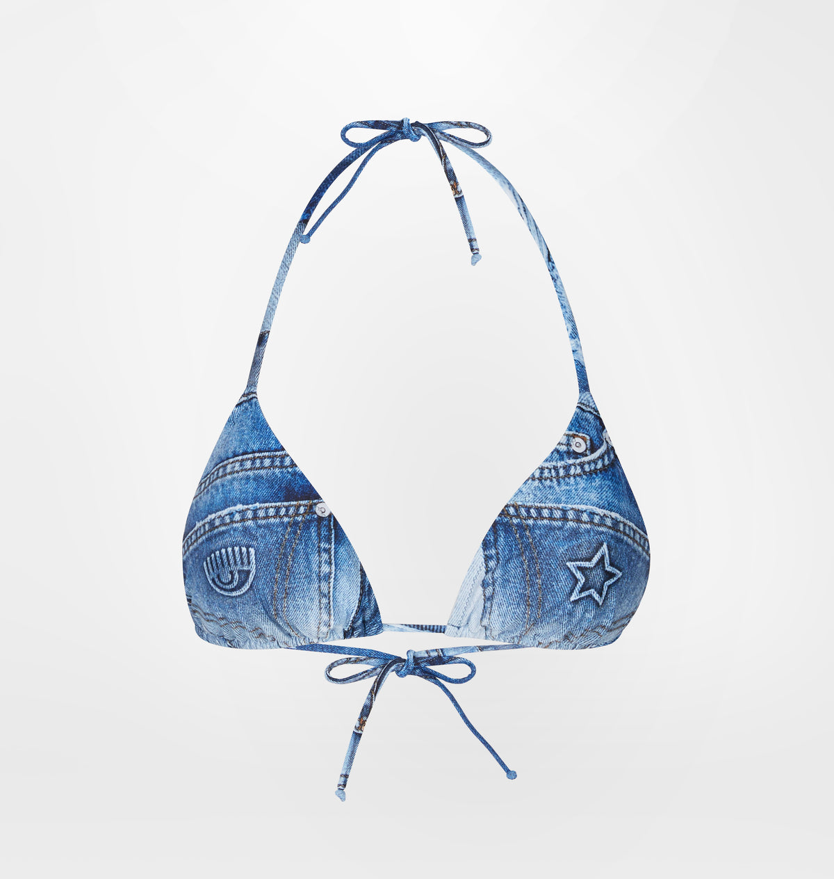 DENIM PRINT BIKINI TOP - Main Image