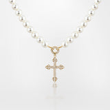 COLLANA PERLE CON CROCE GOTICA PENDENTE
