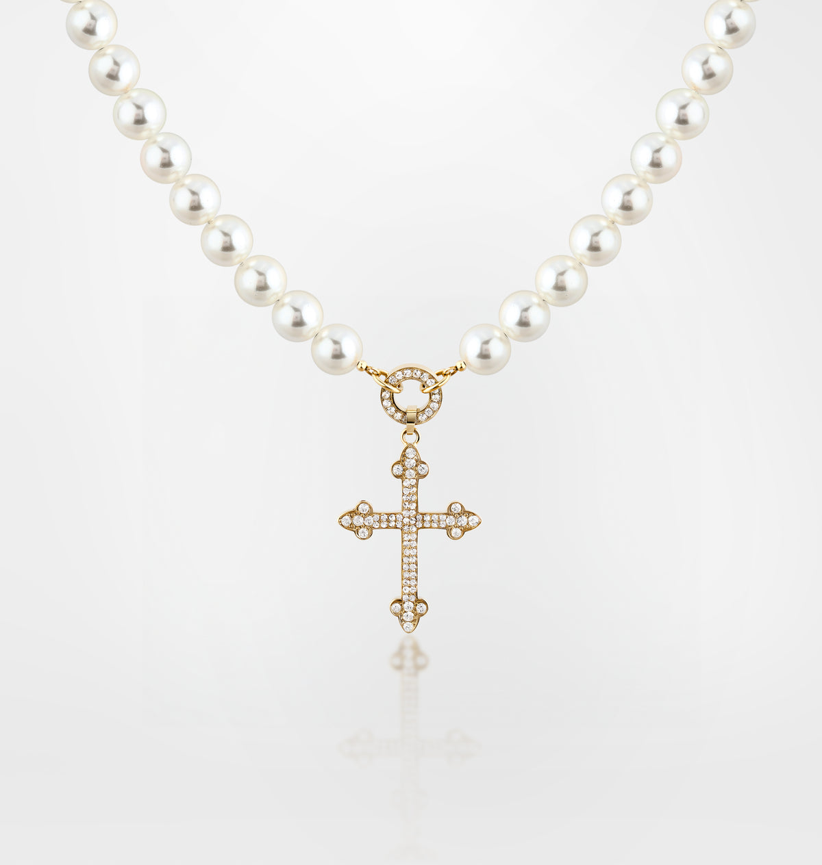 COLLANA PERLE CON CROCE GOTICA PENDENTE