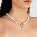 COLLANA PERLE CON CROCE GOTICA PENDENTE