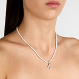 PEARL NECKLACE WITH SMALL GOTHIC CROSS PENDANT