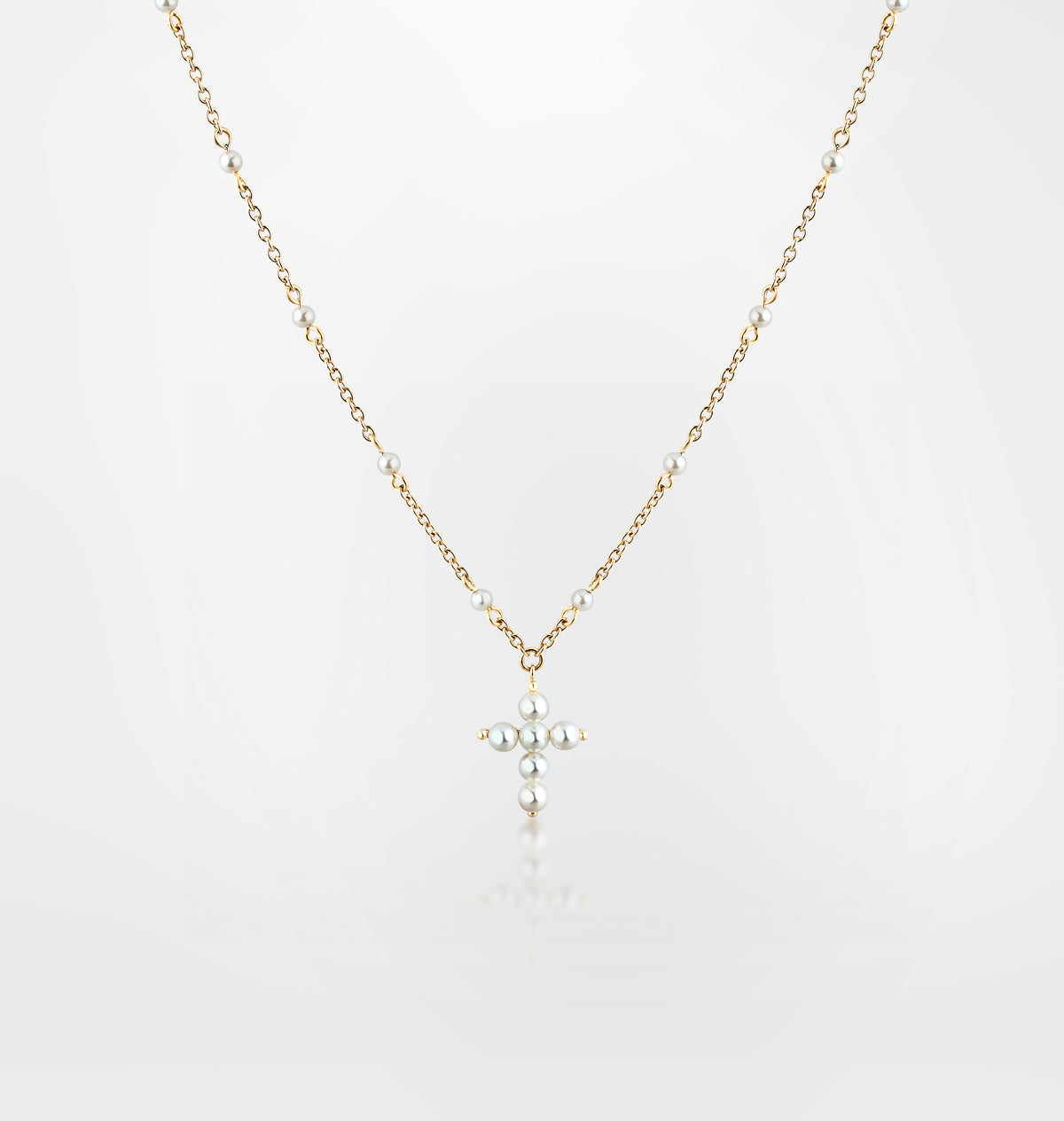 COLLANA CON PICCOLA CROCE PERLE PENDENTE