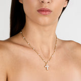 COLLANA CON PICCOLA CROCE PERLE PENDENTE