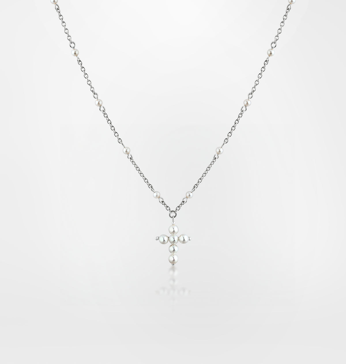 NECKLACE WITH SMALL PEARL CROSS PENDANT