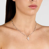 NECKLACE WITH SMALL PEARL CROSS PENDANT