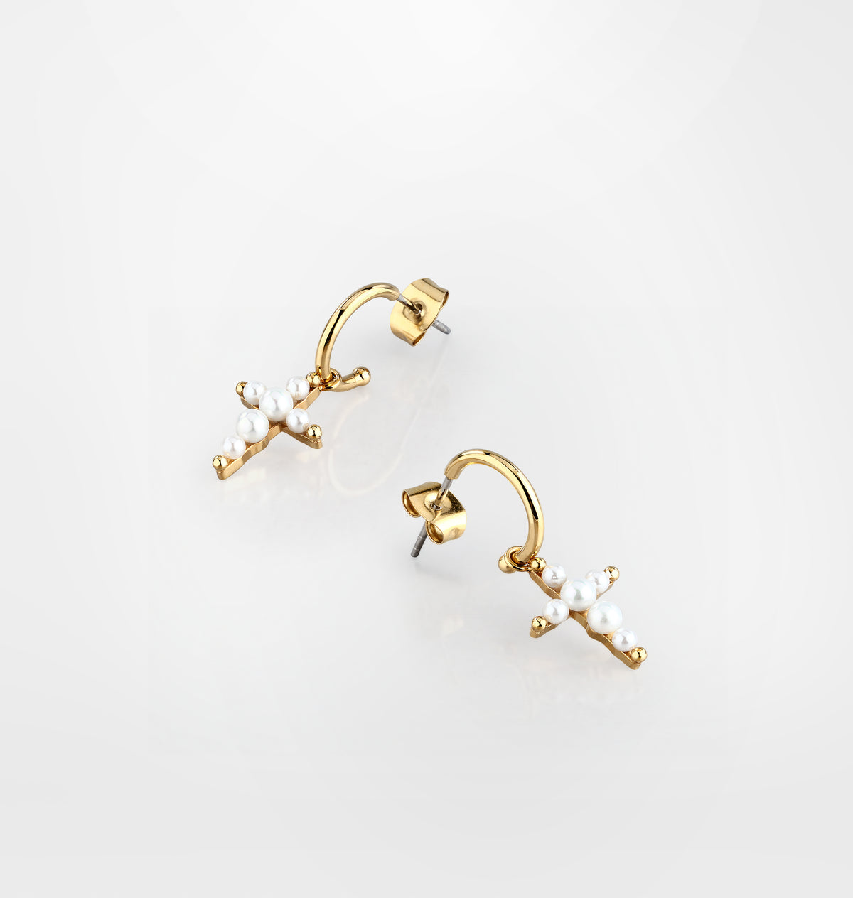 EARRINGS WITH SMALL PEARL CROSS PENDANT