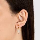 EARRINGS WITH SMALL PEARL CROSS PENDANT