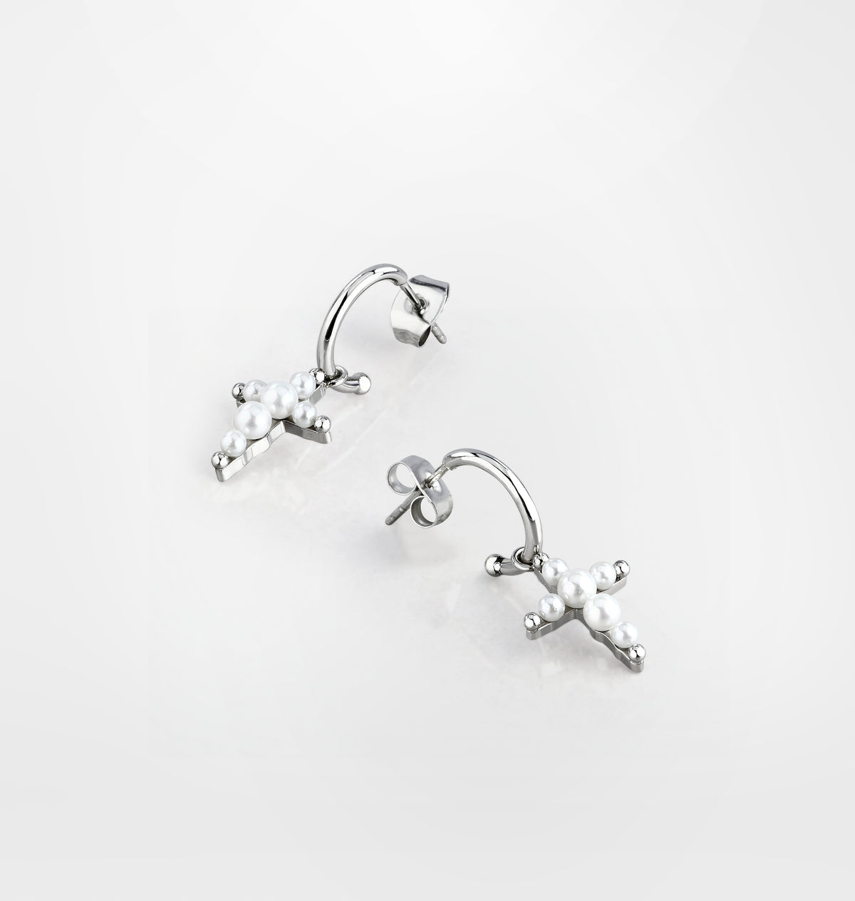 EARRINGS WITH SMALL PEARL CROSS PENDANT