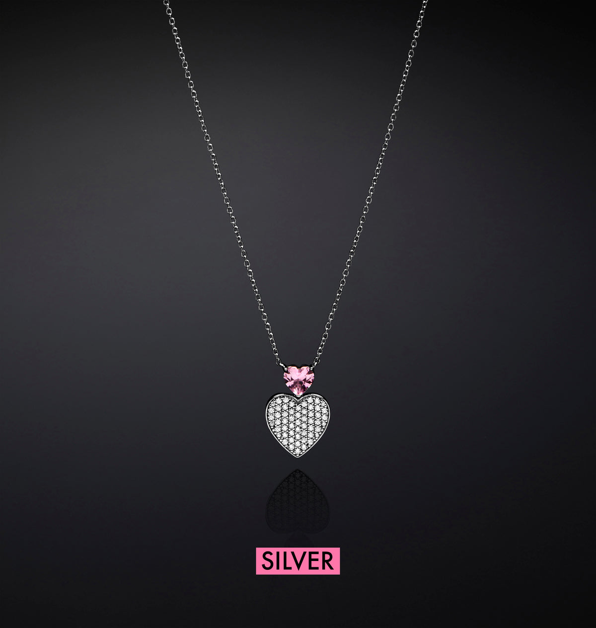 SILVER PINK HEARTS NECKLACE